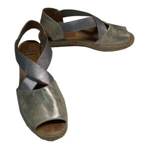 Kanna Silver Metallic Espadrille Sandals Vacation Boho Size 39